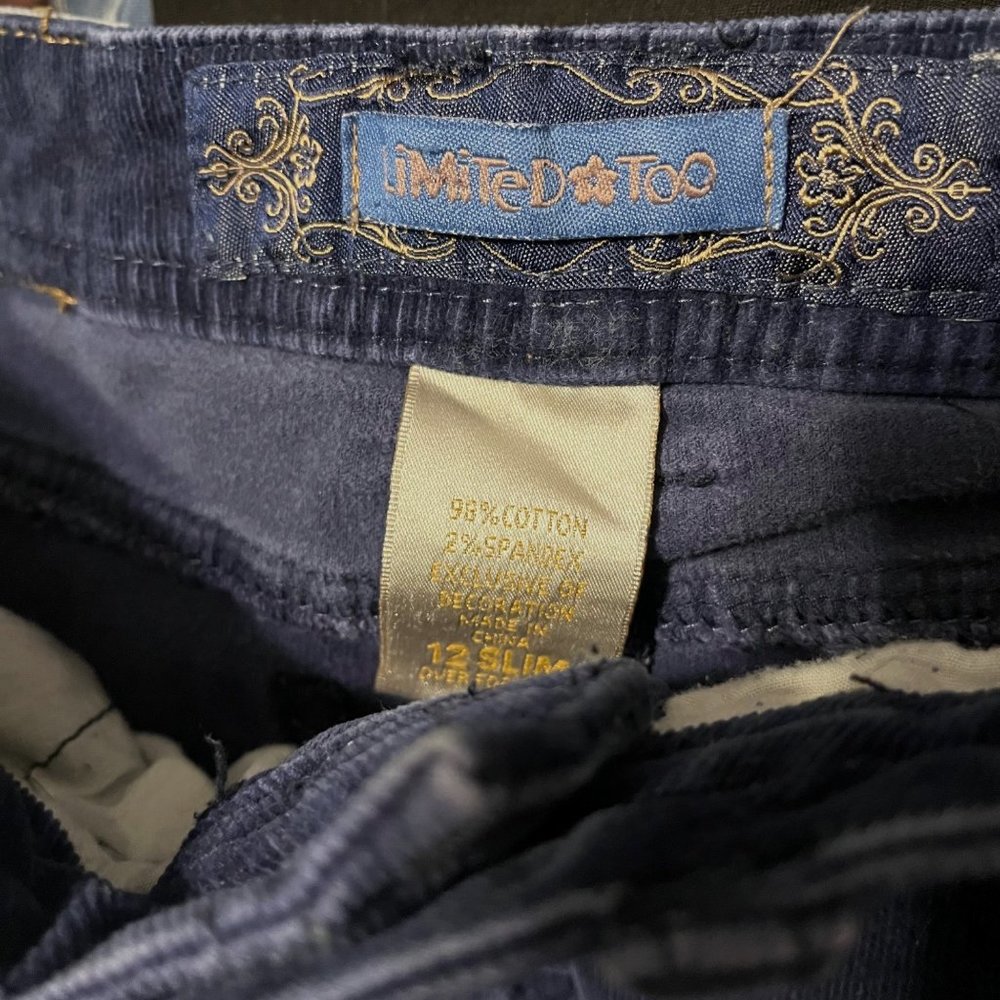 Y2K Limited Too Girls 12 Slim Dark Blue Corduroy Embroidered Fall Winter Jeans - Picture 5 of 10